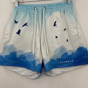 YOUNGLA Mesh Sky Cloud Birds Athletic Shorts Men's Small Block Party 141
